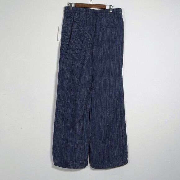 Athleta Cabo Linen Textured Wide Leg Pants Sz 10 Tall Blue Pull On Comfort - Picture 3 of 12